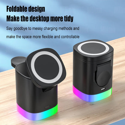 3 in 1 Macsafe Cube Charger Sradle Magnetic Wireless Stand Fast Charging Station for Iphone 14 13 12 Pro Max Airpods Apple Watch