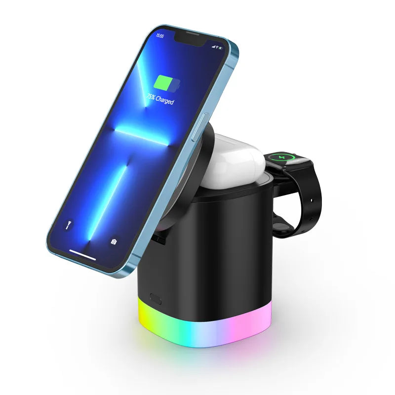 3 in 1 Macsafe Cube Charger Sradle Magnetic Wireless Stand Fast Charging Station for Iphone 14 13 12 Pro Max Airpods Apple Watch