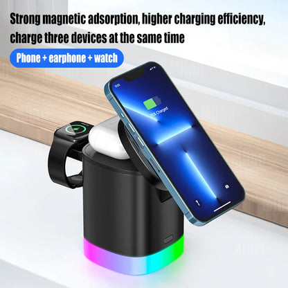 3 in 1 Macsafe Cube Charger Sradle Magnetic Wireless Stand Fast Charging Station for Iphone 14 13 12 Pro Max Airpods Apple Watch