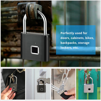 Keyless USB Charging Fingerprint Lock Smart Padlock Waterproof Door Lock 0.2Sec Unlock Portable Anti-Theft Padlock Zinc