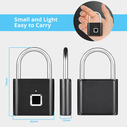 Keyless USB Charging Fingerprint Lock Smart Padlock Waterproof Door Lock 0.2Sec Unlock Portable Anti-Theft Padlock Zinc