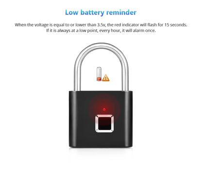 Keyless USB Charging Fingerprint Lock Smart Padlock Waterproof Door Lock 0.2Sec Unlock Portable Anti-Theft Padlock Zinc