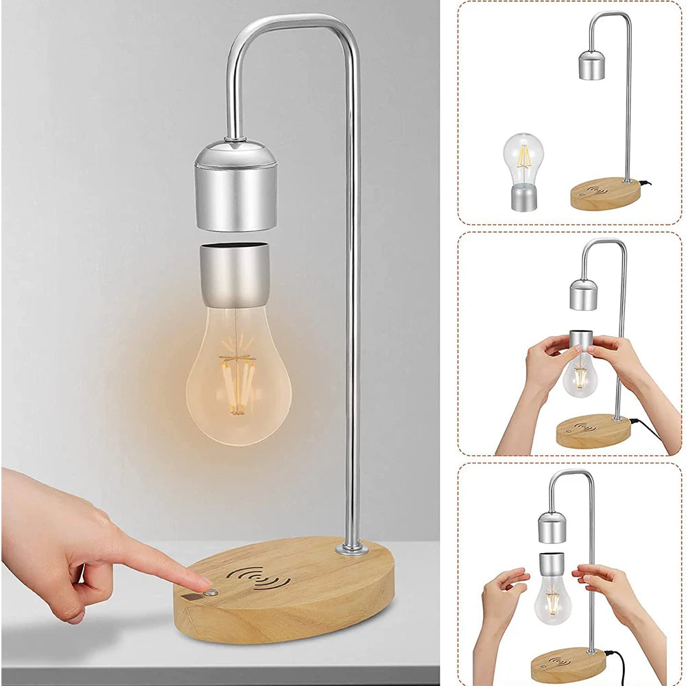 Magnetic Levitating Floating Wireless LED Light Bulb with Wireless Charger for Desk Lamp Home Room Office Decor Unique Gift